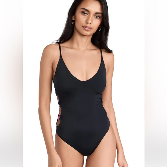 Beach Riot Susie Black One Piece with Pink Flowers - Picture 3 of 8